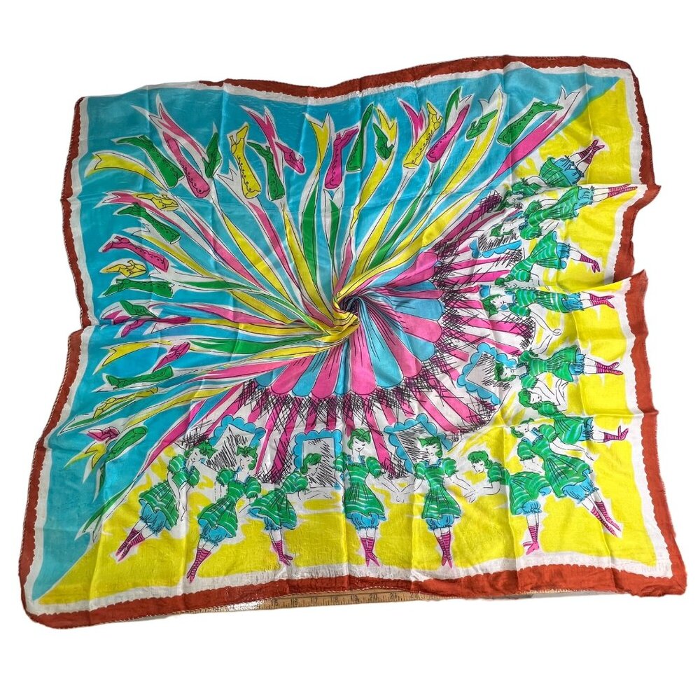 Vintage Printed Boots Legs Silk Square Scarf Multicolor Neck Wrap Retro Blue